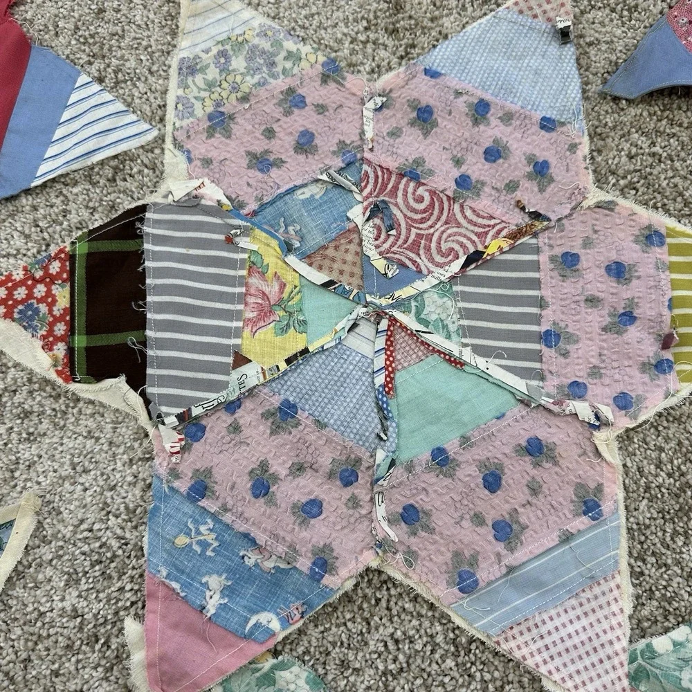 Lot Of 7 Vintage Antique Quilt Blocks‎ Orphans String Star Patchwork Unfinished